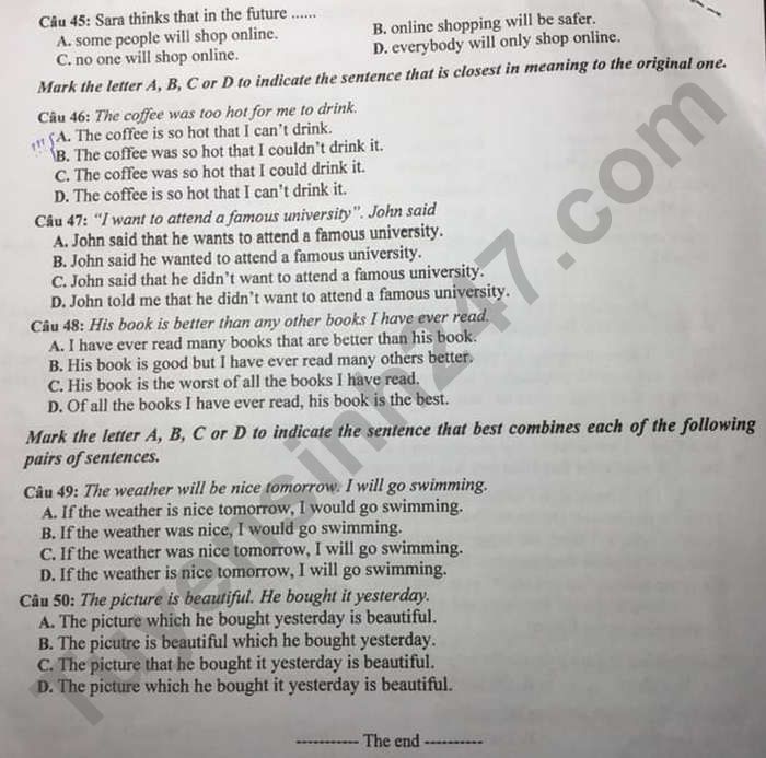 Đáp án đề thi vào lớp 10 môn tiếng Anh tỉnh Đắk Nông năm 2021 4 Đáp án đề thi vào lớp 10 môn tiếng Anh tỉnh Đắk Nông năm 2021 4
