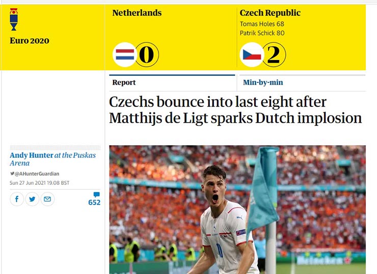 The Guardian của Anh khen ngợi sự kỷ luật của CH Czech và lý giải vì sao 'Tam sư' không đá mạo hiểm trước họ.