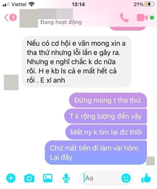 Dù cô gái mong được tha thứ nhưng nam thanh niên vẫn không thể chấp nhận. Dù cô gái mong được tha thứ nhưng nam thanh niên vẫn không thể chấp nhận.