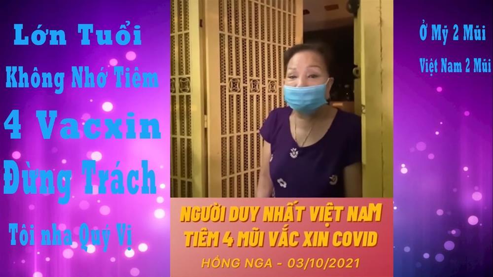 Nghệ sĩ Hồng Nga cũng để lại lời nhắn nhủ bằng chữ trên clip: 'Lớn tuổi không nhớ đã tiêm 4 mũi vaccine, đừng trách tôi nha quý vị'.