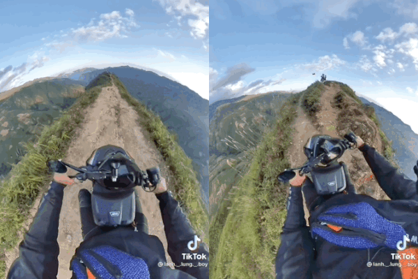 'Nín thở' xem cảnh phượt thủ chạy xe trên mỏm núi chênh vênh Tà Xùa