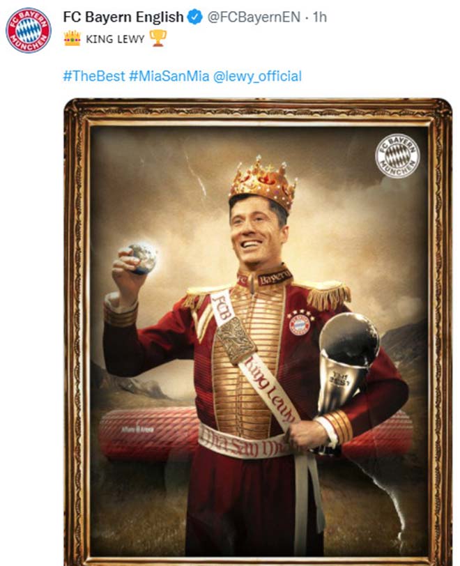 FC Bayern Munich chúc mừng Robert Lewandowski giành danh hiệu FIFA The Best dành cho cầu thủ xuất sắc nhất năm 2021.