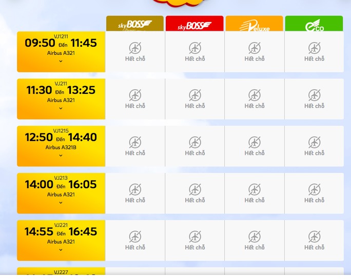 Vé máy bay nhiều chặng từ các địa phương về TP.HCM đều hết hoặc cao chót vót.