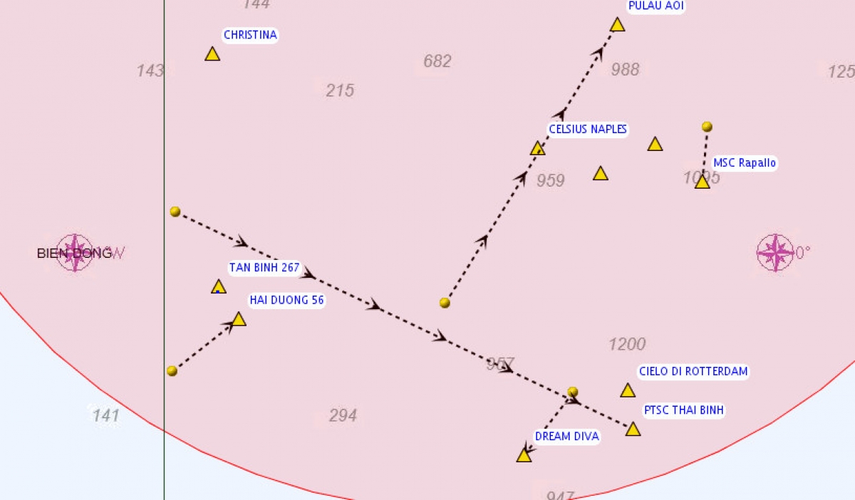 Các tàu đang tìm kiếm cứu nạn các thuyền viên tàu VANDON ACE tại hiện trường. Ảnh: Vietnam MRCC