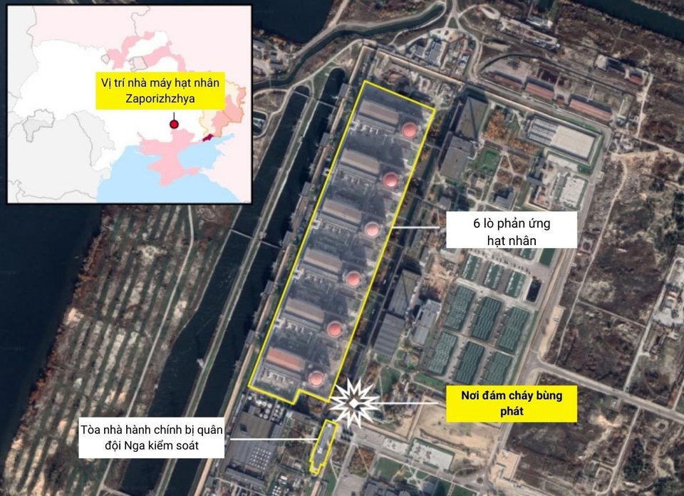 Bản đồ nhà máy điện hạt nhân Zaporizhzhia.