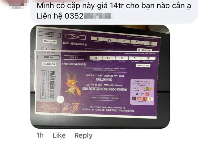 Vé xem trận chung kết ở khán đài B cũng được thổi giá 14 triệu đồng/cặp. Vé xem trận chung kết ở khán đài B cũng được thổi giá 14 triệu đồng/cặp.