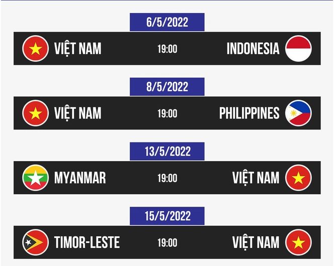 Lịch thi đấu của U23 Việt Nam tại SEA Games 31. Ảnh: Internet Lịch thi đấu của U23 Việt Nam tại SEA Games 31. Ảnh: Internet