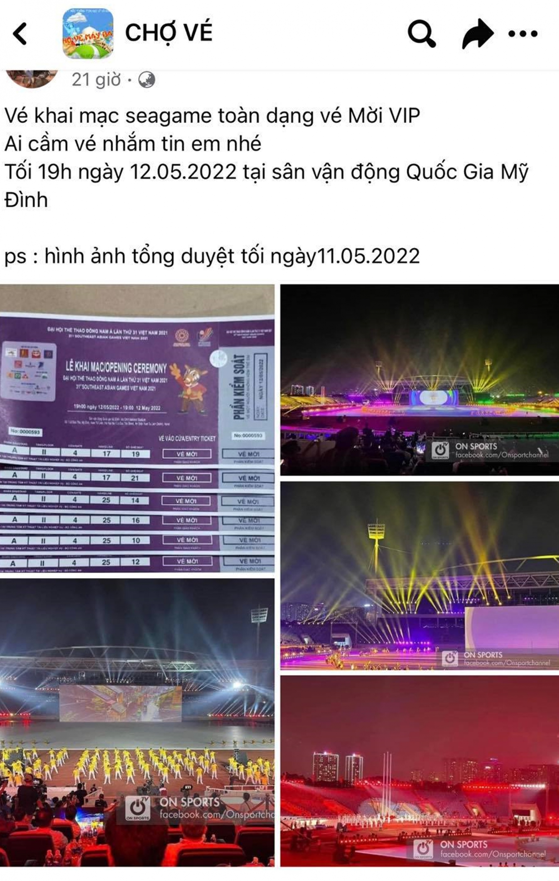 NÓNG: Vé mời lễ khai mạc SEA Games 31 xuất hiện công khai ở 'chợ đen'  - Ảnh 1
