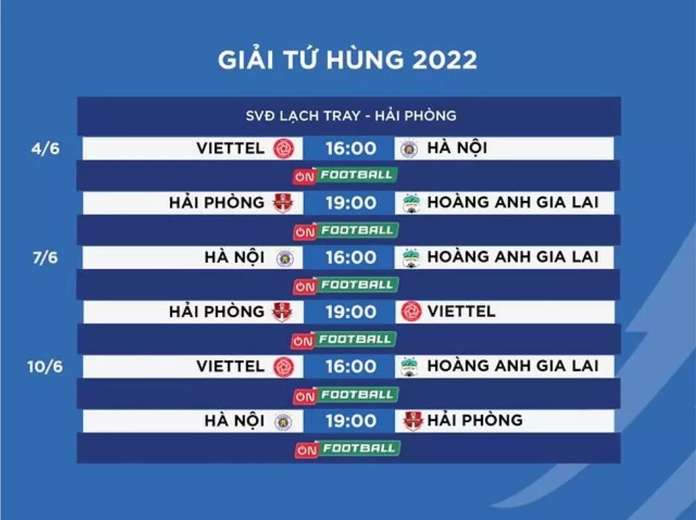 Lịch thi đấu giải Tứ hùng 2022. Ảnh: Internet