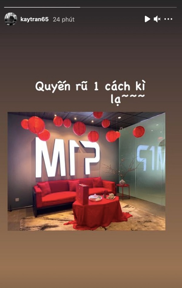 Giữa lúc công ty Sơn Tùng gây tranh cãi vì không đứng ra bảo vệ Hải Tú, Kay Trần có động thái gây chú ý, thể hiện tình cảm với công ty. Giữa lúc công ty Sơn Tùng gây tranh cãi vì không đứng ra bảo vệ Hải Tú, Kay Trần có động thái gây chú ý, thể hiện tình cảm với công ty.