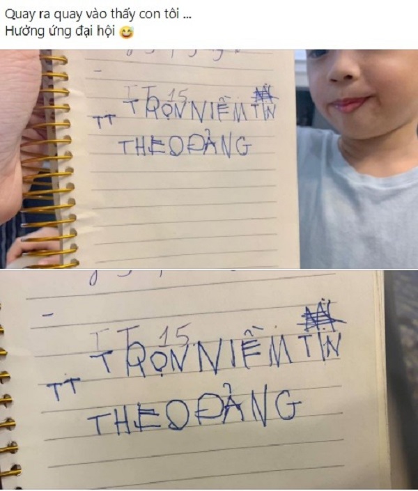 Con trai Ly Kute khoe nét chữ nguệch ngoạc, nội dung khiến nhiều người suy ngẫm.