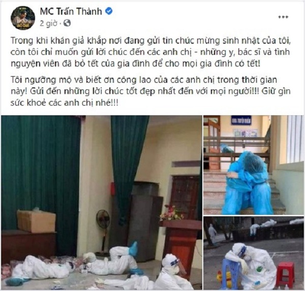 Thay vì chúc mừng bản thân, Trấn Thành dùng những ngôn từ đặc biệt để cảm ơn tới những thiên thần áo trắng trong ngày sinh nhật tròn 34 tuổi.