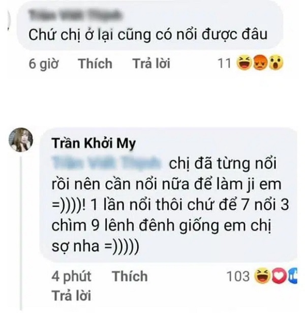 Bị antifan chê ở lại showbiz cũng như không, Khởi My gây bão khi dùng phép so sánh '7 nổi 3 chìm' đầy tính cà khịa để đáp trả.