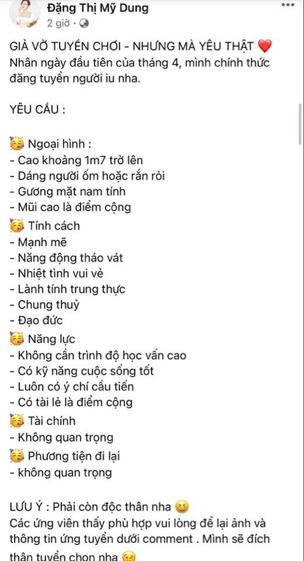 Tiêu chí của Midu tưởng đùa mà thật Tiêu chí của Midu tưởng đùa mà thật