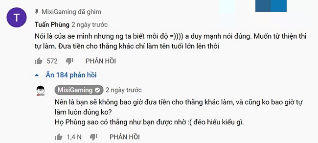 Độ Mixi phản ứng trước bình luận khiếm nhã của một dân mạng Độ Mixi phản ứng trước bình luận khiếm nhã của một dân mạng