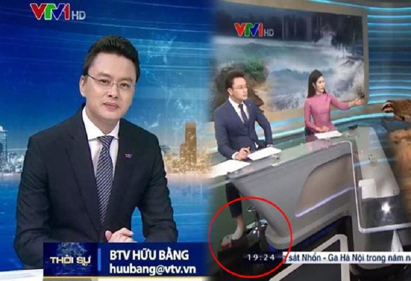 BTV Hữu Bằng có lẽ không muốn nhìn thấy hình ảnh này một lần nào nữa khi máy quay vô tình phơi bày bí mật không đi giày của anh BTV Hữu Bằng có lẽ không muốn nhìn thấy hình ảnh này một lần nào nữa khi máy quay vô tình phơi bày bí mật không đi giày của anh