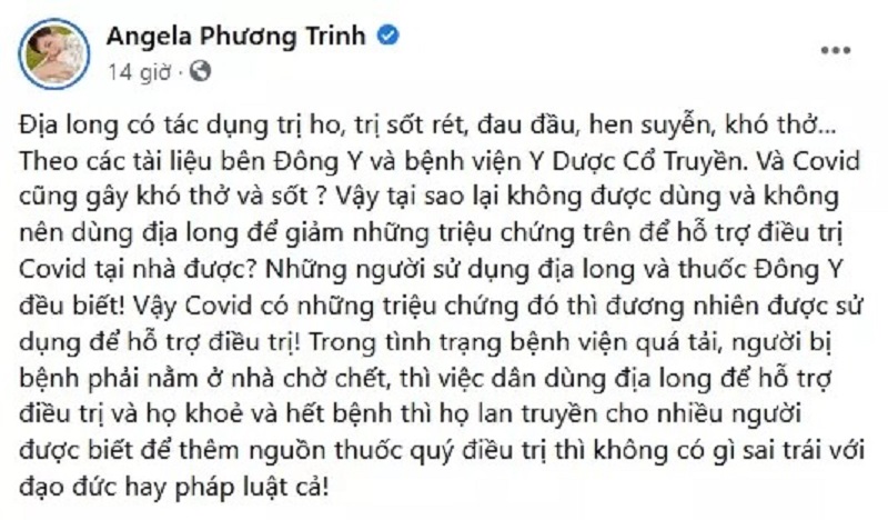 Angela Phương Trinh bị VTV1 'phủ đầu' khi cật lực PR 'Địa Long chữa Covid-19' - Ảnh 1 Angela Phương Trinh bị VTV1 'phủ đầu' khi cật lực PR 'Địa Long chữa Covid-19' - Ảnh 1