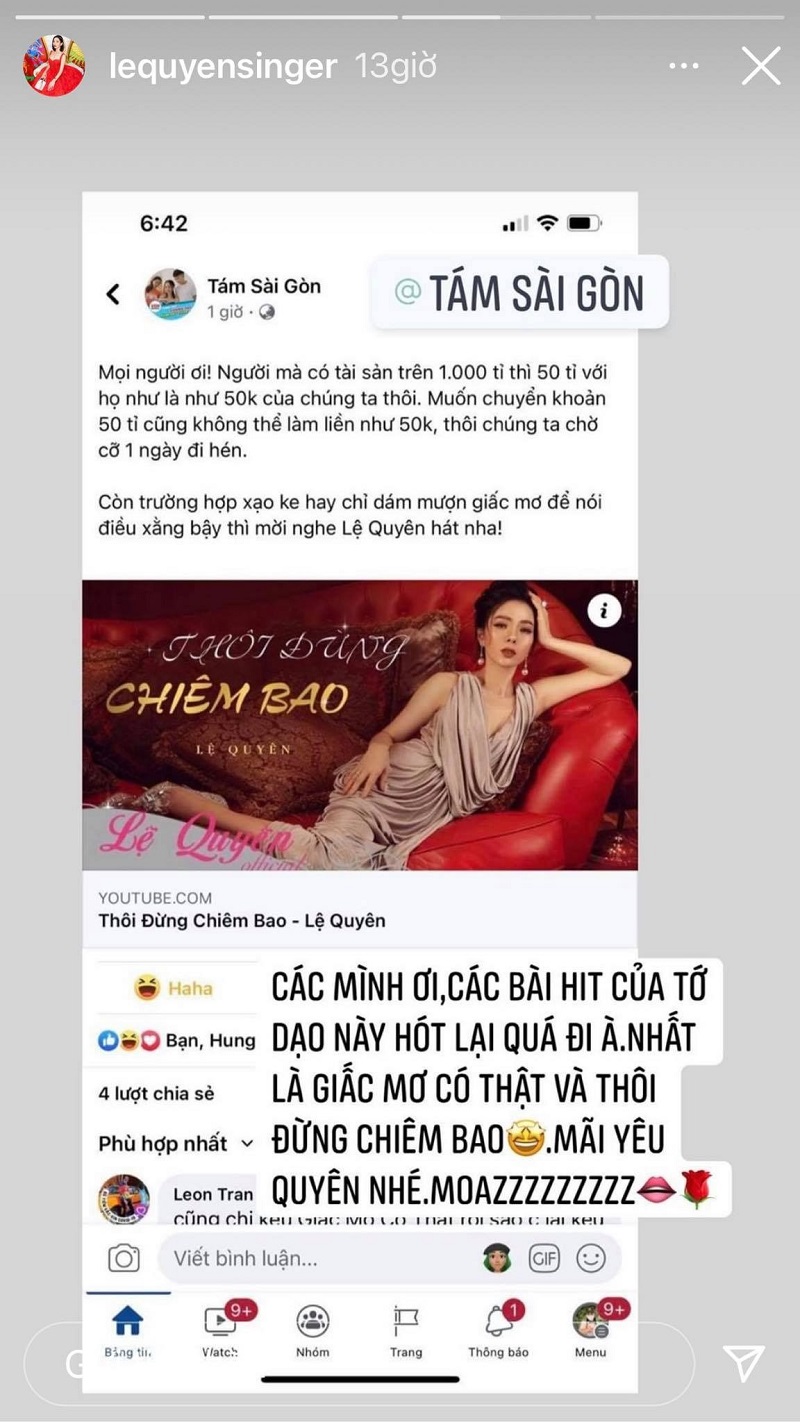Hết 'quay xe' với Mr Đàm, Lệ Quyên lại 'hả hê' giữa ồn ào của bà Hằng và sao Việt 3 Hết 'quay xe' với Mr Đàm, Lệ Quyên lại 'hả hê' giữa ồn ào của bà Hằng và sao Việt 3