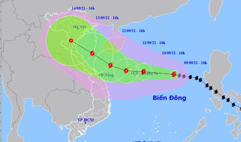 Hướng di chuyển của bão số 5 Côn Sơn (Ảnh Trung tâm KTTV Quốc gia) Hướng di chuyển của bão số 5 Côn Sơn (Ảnh Trung tâm KTTV Quốc gia)