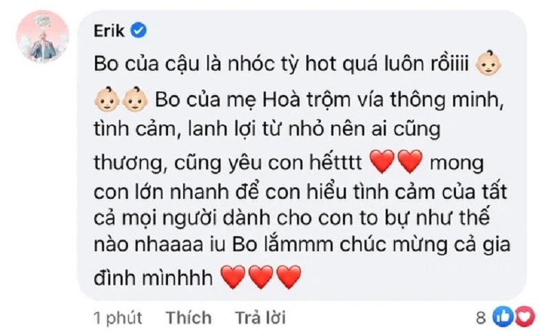 Erik nhanh chóng vào chúc mừng cháu trai