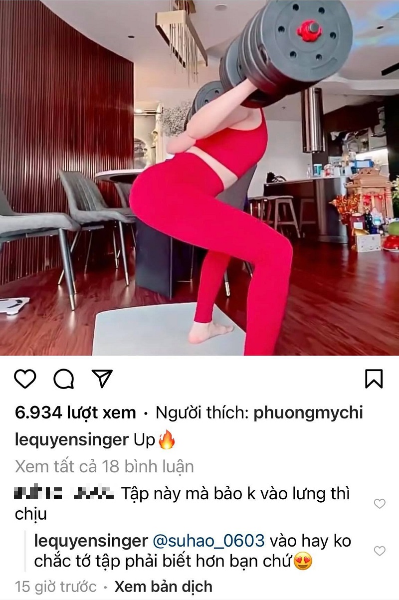Lệ Quyên khoe tập luyện liền bị dân mạng chỉnh dáng (ảnh chụp màn hình) Lệ Quyên khoe tập luyện liền bị dân mạng chỉnh dáng (ảnh chụp màn hình)