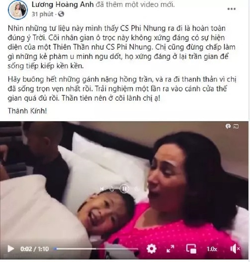 Bài chia sẻ gây tranh cãi của Lương Hoàng Anh (ảnh chụp màn hình) Bài chia sẻ gây tranh cãi của Lương Hoàng Anh (ảnh chụp màn hình)
