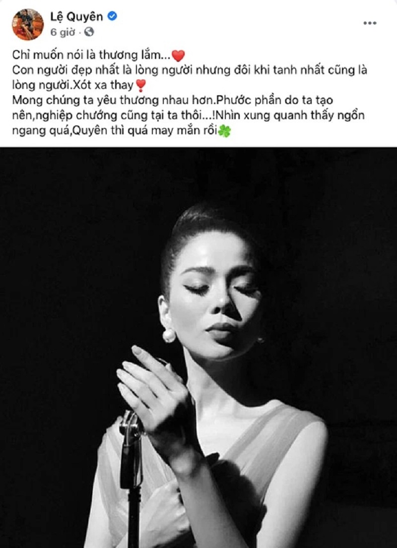Dòng trạng thái ẩn ý của Lệ Quyên trước drama của Hồ Văn Cường và mẹ nuôi (ảnh chụp màn hình) Dòng trạng thái ẩn ý của Lệ Quyên trước drama của Hồ Văn Cường và mẹ nuôi (ảnh chụp màn hình)