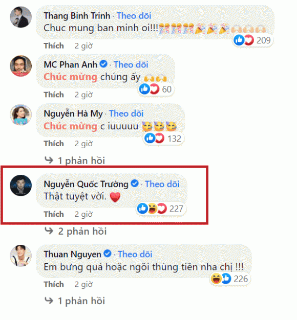 Quốc Trường chúc mừng Minh Hằng hậu tin đồn hẹn hò (Ảnh: Chụp màn hình) Quốc Trường chúc mừng Minh Hằng hậu tin đồn hẹn hò (Ảnh: Chụp màn hình)