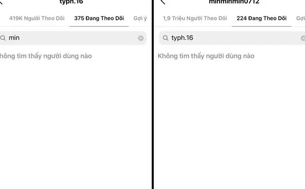 Hành động bỏ theo dõi của Min - 16 Typh khiến dân tình đặt nghi vấn họ đã 'đường ai nấy đi' sau quãng thời gian âm thầm bên nhau (Ảnh: Chụp màn hình)