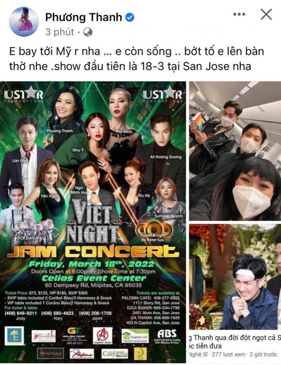 Phương Thanh tức tốc lên tiếng khi bị đồn qua đời và cho biết hiện tại đang ở Mỹ (Ảnh: Chụp màn hình) Phương Thanh tức tốc lên tiếng khi bị đồn qua đời và cho biết hiện tại đang ở Mỹ (Ảnh: Chụp màn hình)