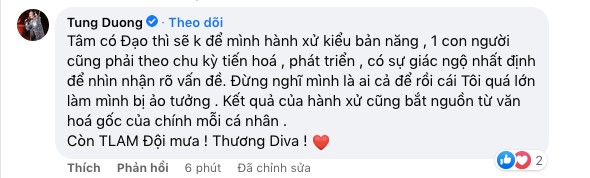 Tùng Dương cũng bày tỏ quan điểm riêng khi đọc bài viết của Thanh Lam (Ảnh: Chụp màn hình) Tùng Dương cũng bày tỏ quan điểm riêng khi đọc bài viết của Thanh Lam (Ảnh: Chụp màn hình)