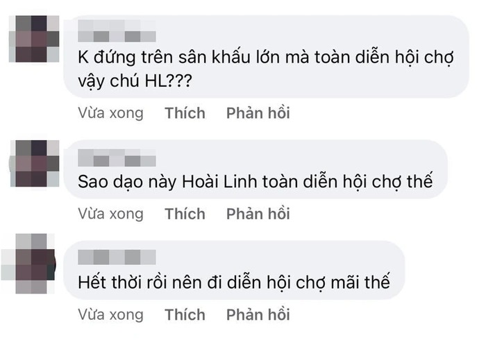 Một số cư dân mạng để lại những ý kiến trái chiều xoay quanh việc Hoài Linh đi diễn hội chợ (Ảnh: Internet) Một số cư dân mạng để lại những ý kiến trái chiều xoay quanh việc Hoài Linh đi diễn hội chợ (Ảnh: Internet)