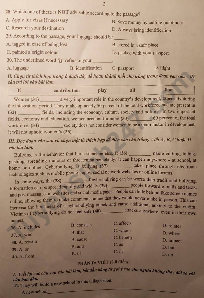 Đáp án đề thi lớp 10 môn tiếng Anh tỉnh Thanh Hóa 2022 - Ảnh 3 Đáp án đề thi lớp 10 môn tiếng Anh tỉnh Thanh Hóa 2022 - Ảnh 3