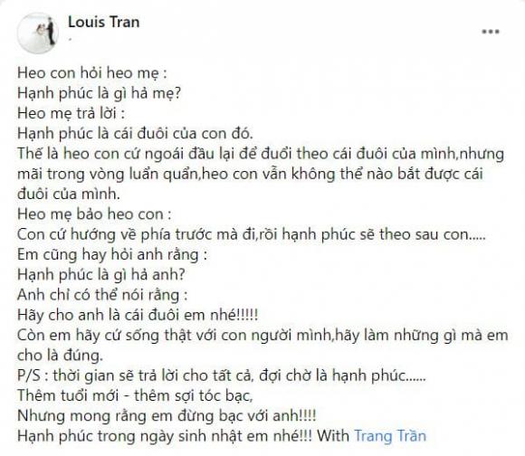 Chia sẻ mới nhất của ông xã Trang Trần khiến bao người ghen tỵ Chia sẻ mới nhất của ông xã Trang Trần khiến bao người ghen tỵ