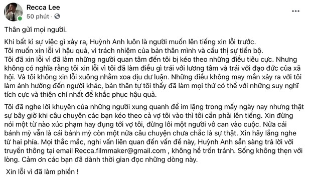 Huỳnh Anh lên tiếng xin lỗi sau lời tố cáo Huỳnh Anh lên tiếng xin lỗi sau lời tố cáo