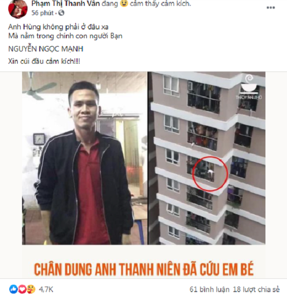 Ốc Thanh Vân bày tỏ sự cảm phục về hành động của nam thanh niên