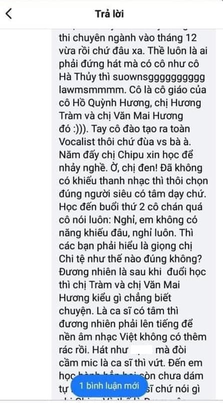 Người này kể lại sự việc Chi Pu đi xin học NSƯT Hà Thủy. Ảnh: MXH Người này kể lại sự việc Chi Pu đi xin học NSƯT Hà Thủy. Ảnh: MXH