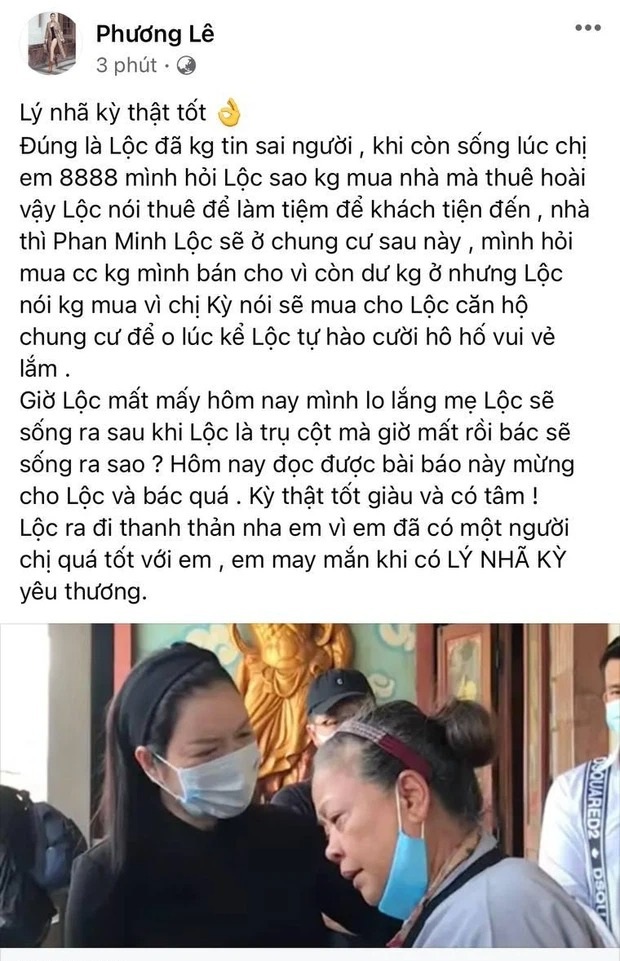 Phương Lê xúc động chia sẻ câu chuyện của Lý Nhã Kỳ trên trang cá nhân. Ảnh: FBNV Phương Lê xúc động chia sẻ câu chuyện của Lý Nhã Kỳ trên trang cá nhân. Ảnh: FBNV