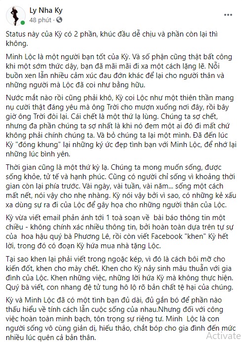 Toàn bộ nội dung bài chia sẻ bức xúc của Lý Nhã Kỳ. Ảnh: FBNV Toàn bộ nội dung bài chia sẻ bức xúc của Lý Nhã Kỳ. Ảnh: FBNV