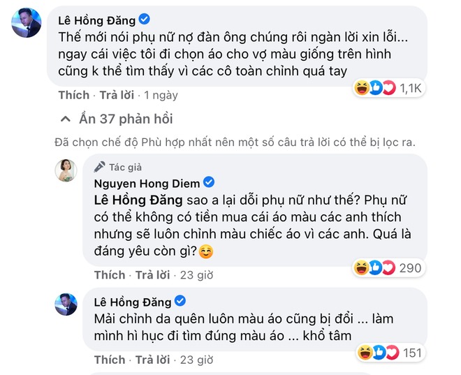Màn tương tác giữa Hồng Đăng và Hồng Diễm nhận được sự chú ý của đông đảo khán giả. Ảnh: FBNV Màn tương tác giữa Hồng Đăng và Hồng Diễm nhận được sự chú ý của đông đảo khán giả. Ảnh: FBNV