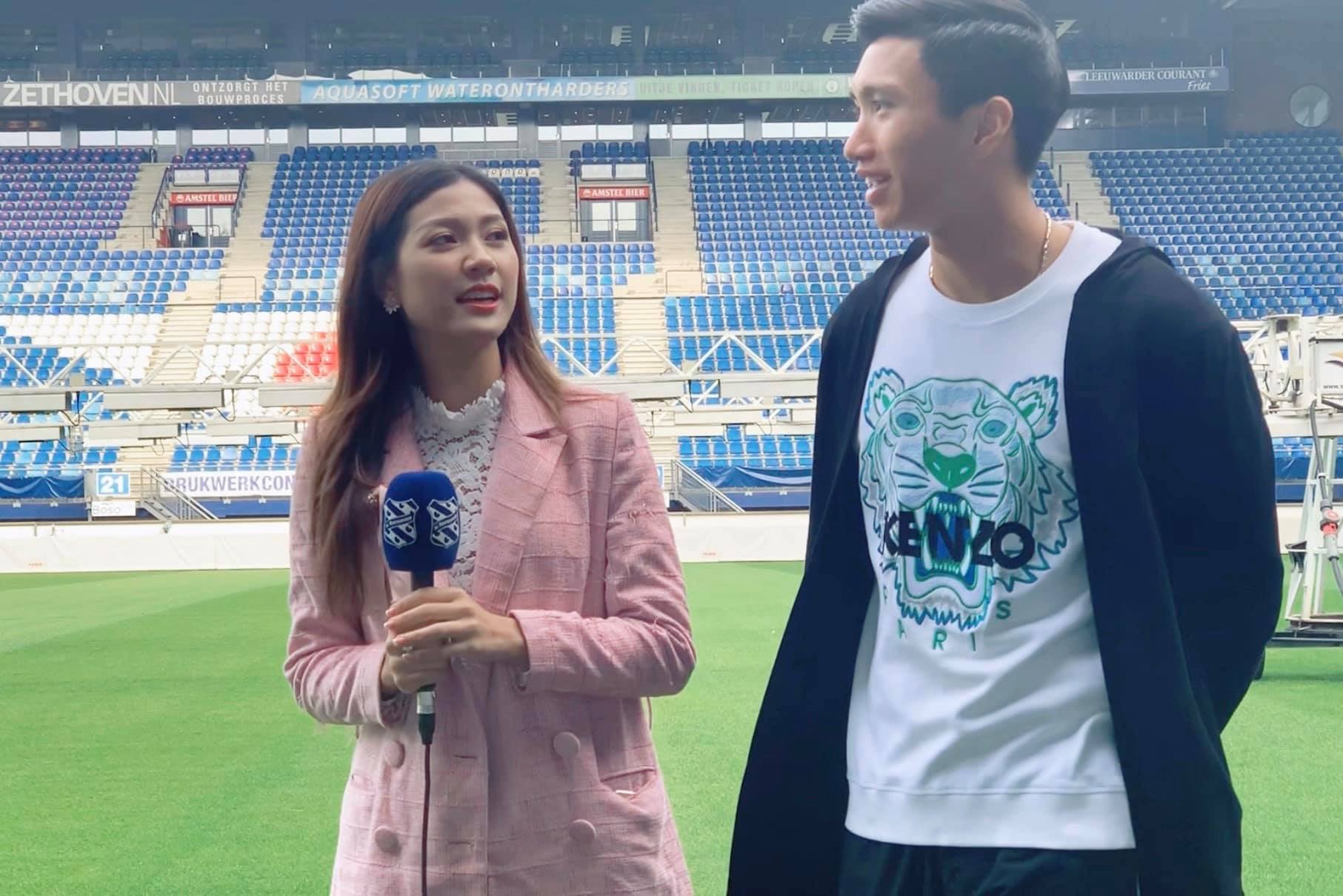 Thu Hằng phỏng vấn Đoàn Văn Hậu tại Hà Lan. Ảnh: Internet