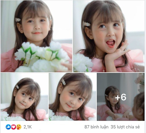 Biểu cảm đáng yêu của bé Ngữ Yên. Ảnh: FBNV