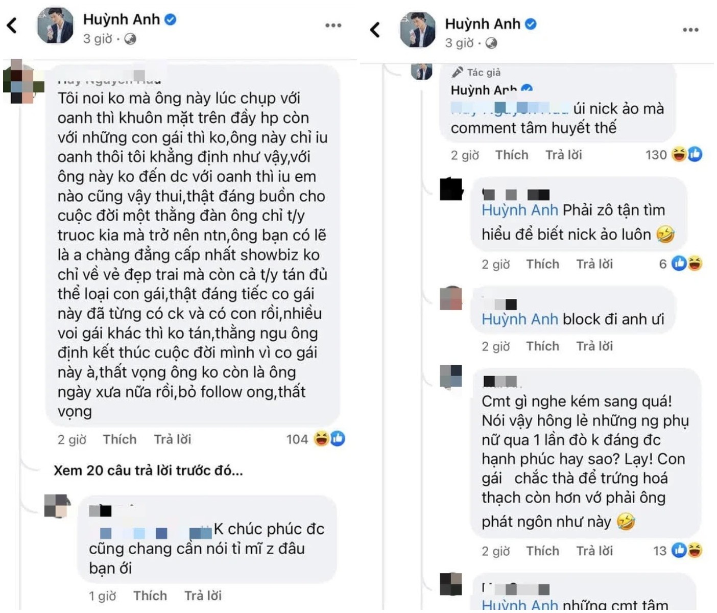 Nhận phải lời bình luận kém duyên, Huỳnh Anh nhẹ nhàng đáp trả. Ảnh: FBNV