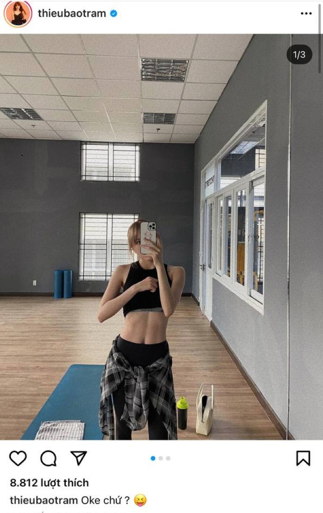 Thiều Bảo Trâm khoe cơ bụng và thân hình 'mình hạc xương mai'. Ảnh: Insta