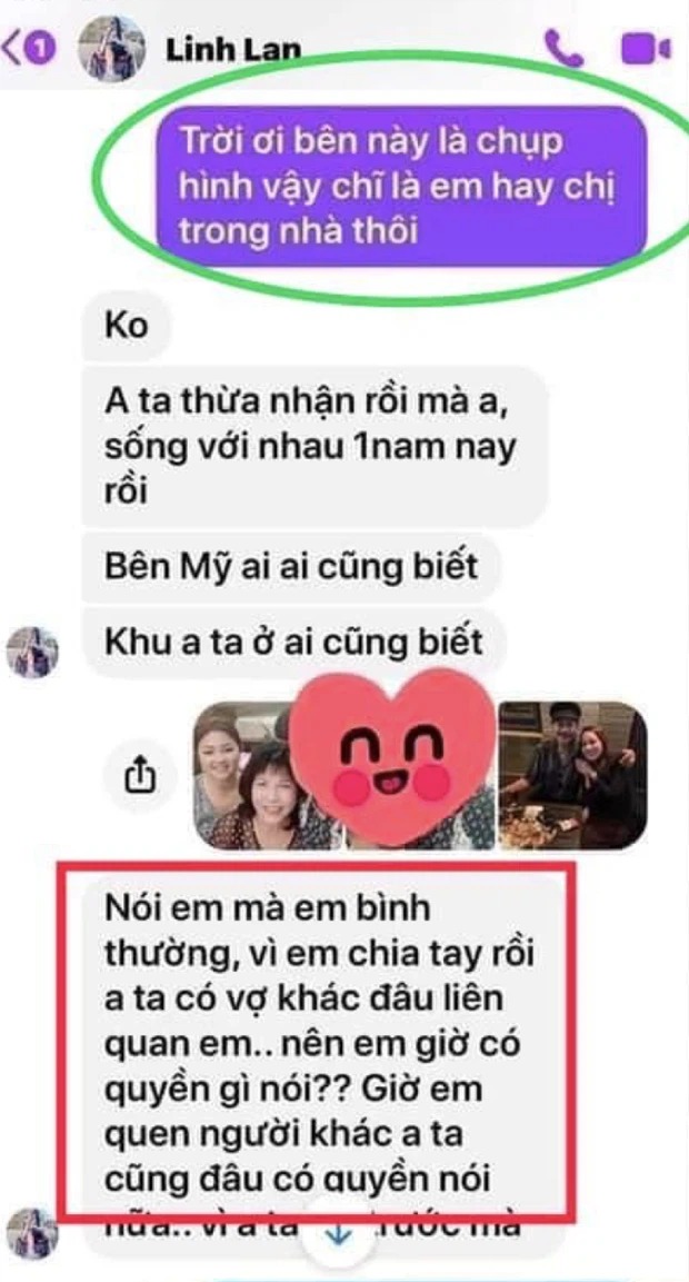 Tin nhắn được cho là của Linh Lan khi cô đã biết chuyện Vân Quang Long đã kết hôn ở Mỹ. Ảnh: Internet Tin nhắn được cho là của Linh Lan khi cô đã biết chuyện Vân Quang Long đã kết hôn ở Mỹ. Ảnh: Internet