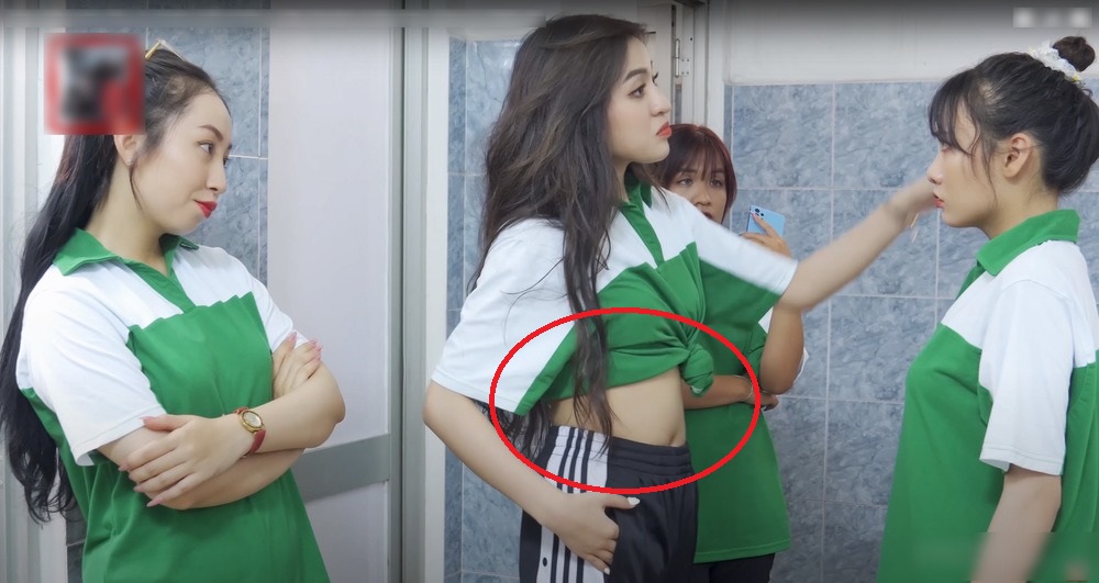 Cô nàng lộ ngấn mỡ bụng ở góc nghiêng. Ảnh: Chụp màn hình