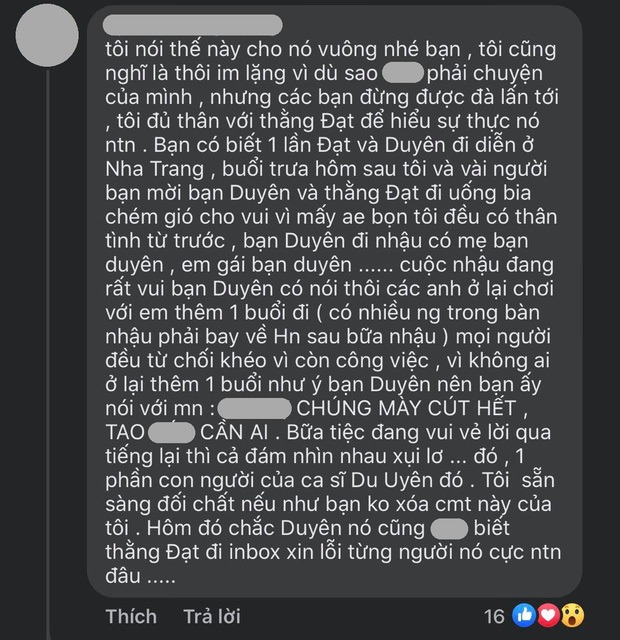 Lời tố cáo về Du Uyên của người thân cận với Đạt G. Ảnh: Chụp màn hình Lời tố cáo về Du Uyên của người thân cận với Đạt G. Ảnh: Chụp màn hình