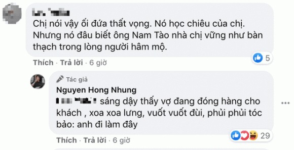 Hồng Nhung cũng tiết lộ cử chỉ quan tâm, ân cần mà chồng dành cho mình. Ảnh: FBNV