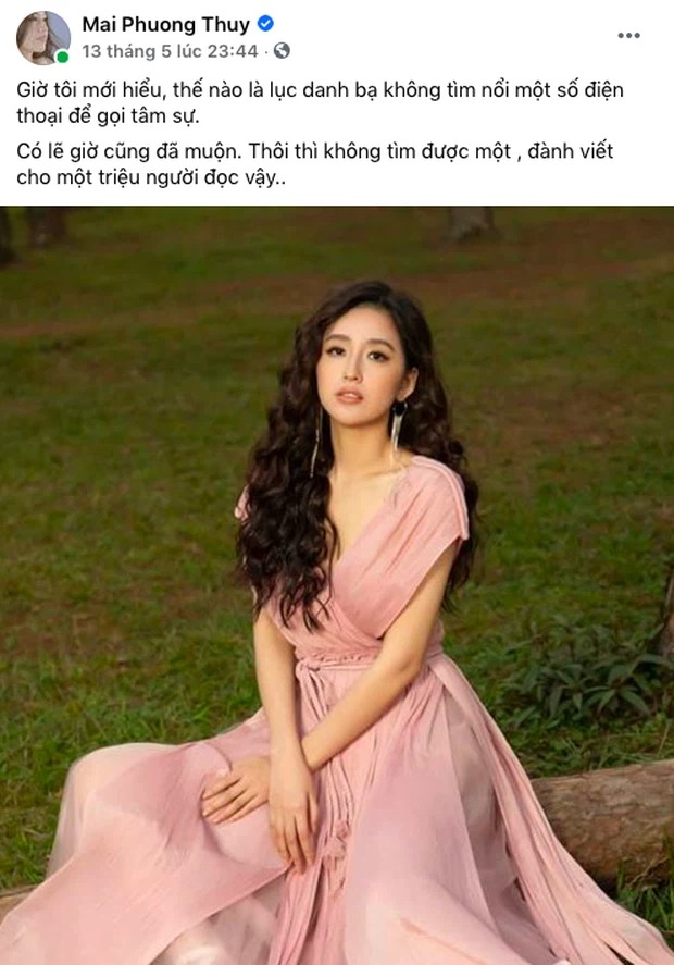 Mai Phương Thúy cách đây ít ngày cũng có những dòng cảm xúc tương tự. Ảnh: FBNV Mai Phương Thúy cách đây ít ngày cũng có những dòng cảm xúc tương tự. Ảnh: FBNV