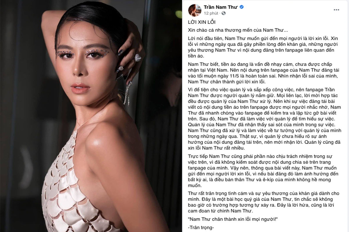 Toàn bộ lời xin lỗi của Nam Thư. Ảnh: FBNV